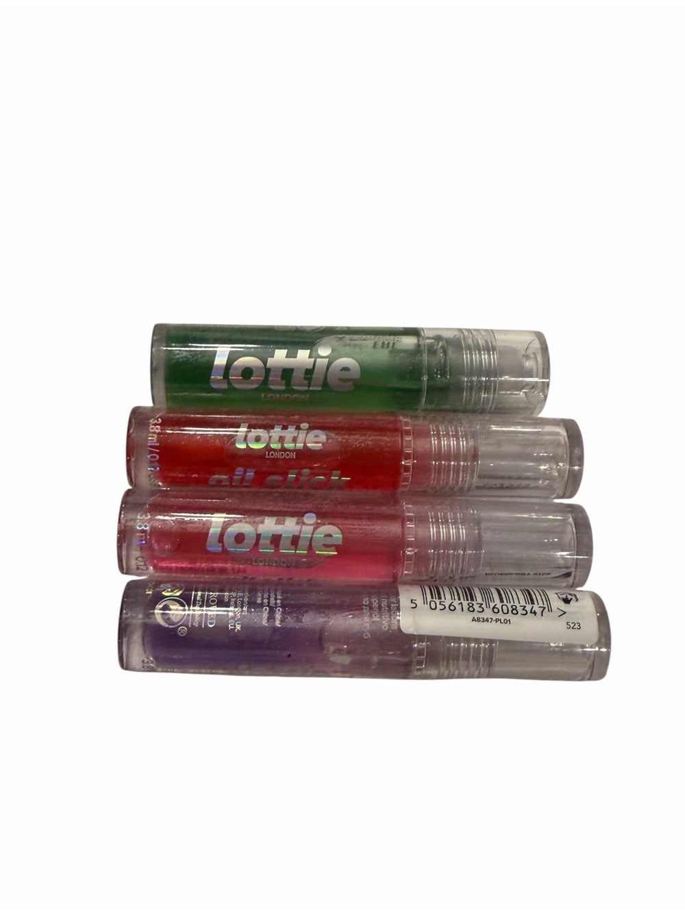 Lottie 4-Pack Oil Slick Nourishing Lip Oil Blueberry Cherries Strawberry Apple